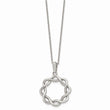 Stainless Steel Polished Criss Cross Circle 16 inch w/2in ext. Necklace