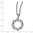 Stainless Steel Polished Criss Cross Circle 16 inch w/2in ext. Necklace
