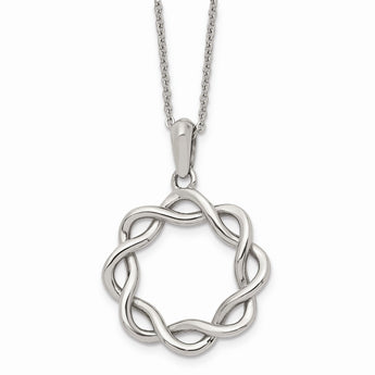 Stainless Steel Polished Criss Cross Circle 16 inch w/2in ext. Necklace