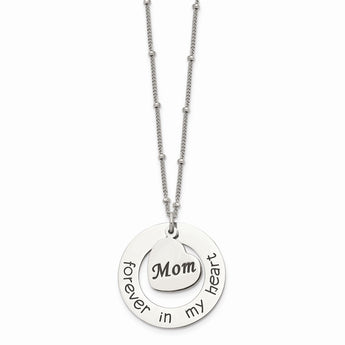 Stainless Steel Polished MOM FOREVER IN MY HEART 30 inch Necklace