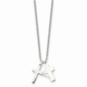 Stainless Steel Polished w/ Shell Cross 16in Necklace