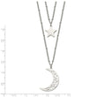 Stainless Steel Polished 2 Strand Beaded Star and Moon 30inch Necklace