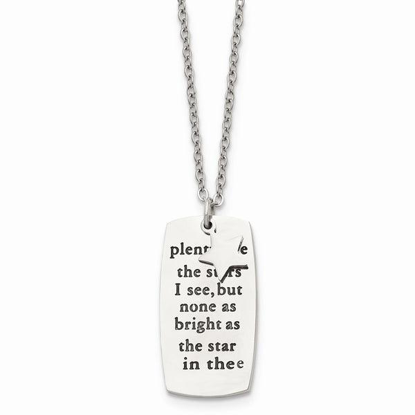 Stainless Steel Antiqued and Polished Star w/Poem 18in Necklace