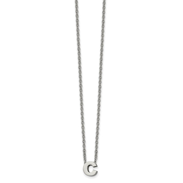 Stainless Steel Polished letter C w/ 2in ext. 18in Necklace