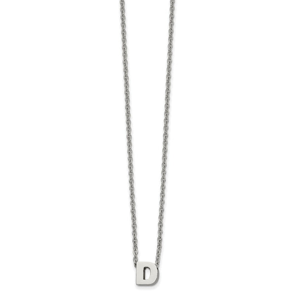 Stainless Steel Polished letter D w/ 2in ext. 18inNecklace