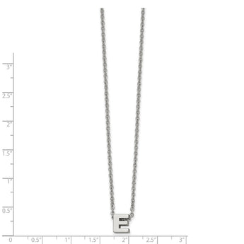 Stainless Steel Polished letter E w/ 2in ext. 18in Necklace