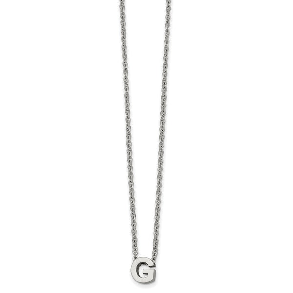 Stainless Steel Polished letter G w/ 2in ext. 18in Necklace