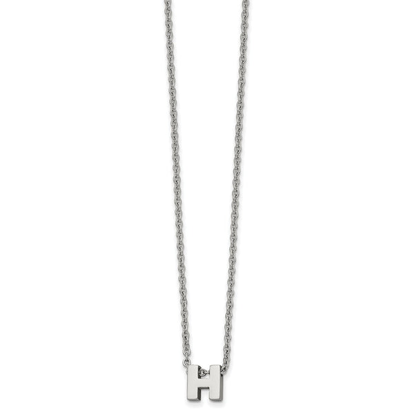 Stainless Steel Polished letter H w/ 2in ext. 18in Necklace