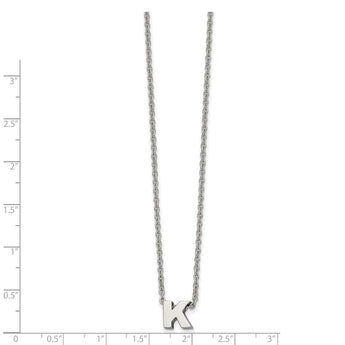 Stainless Steel Polished letter K w/ 2in ext. 18in Necklace