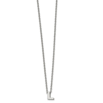 Stainless Steel Polished letter L w/ 2in ext. 18in Necklace