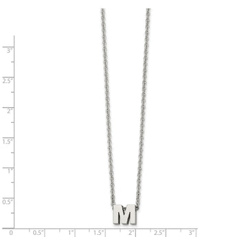 Stainless Steel Polished letter M w/ 2in ext. 18in Necklace