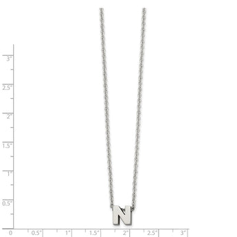 Stainless Steel Polished letter N w/ 2in ext. 18in Necklace