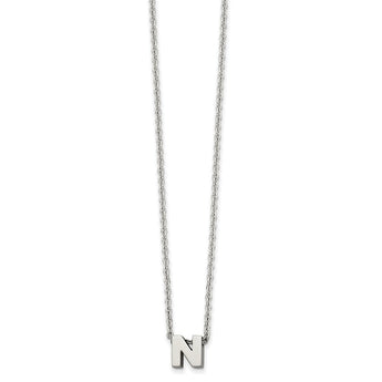 Stainless Steel Polished letter N w/ 2in ext. 18in Necklace