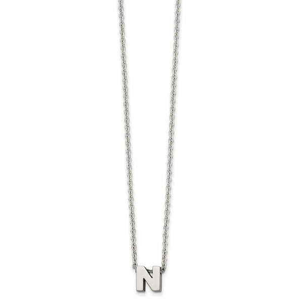 Stainless Steel Polished letter N w/ 2in ext. 18in Necklace
