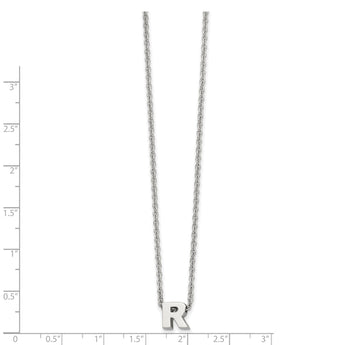 Stainless Steel Polished letter R w/ 2in ext. 18in Necklace