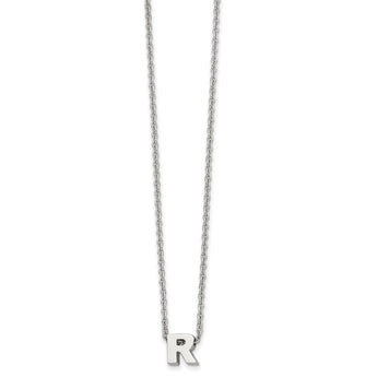 Stainless Steel Polished letter R w/ 2in ext. 18in Necklace