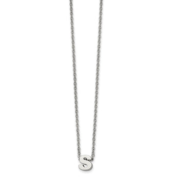 Stainless Steel Polished letter S w/ 2in ext. 18in Necklace