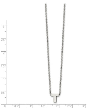 Stainless Steel Polished letter T w/ 2in ext. 18in Necklace