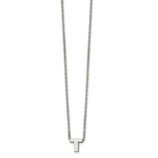 Stainless Steel Polished letter T w/ 2in ext. 18in Necklace