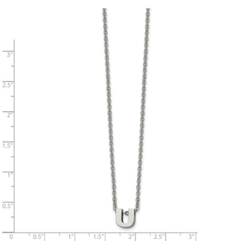 Stainless Steel Polished letter U w/ 2in ext. 18in Necklace