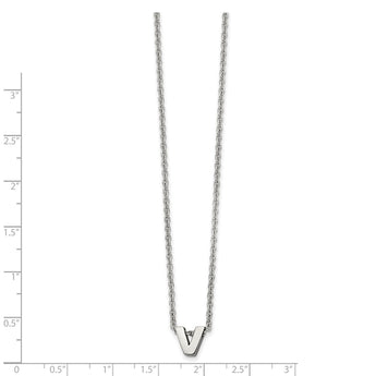 Stainless Steel Polished letter V w/ 2in ext. 18in Necklace