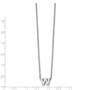 Stainless Steel Polished letter W w/ 2in ext. 18in Necklace