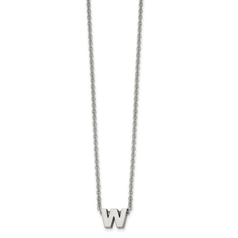 Stainless Steel Polished letter W w/ 2in ext. 18in Necklace