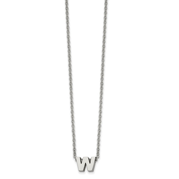 Stainless Steel Polished letter W w/ 2in ext. 18in Necklace