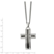 Stainless Steel Polished with Black Carbon Fiber 24 inch Cross Necklace