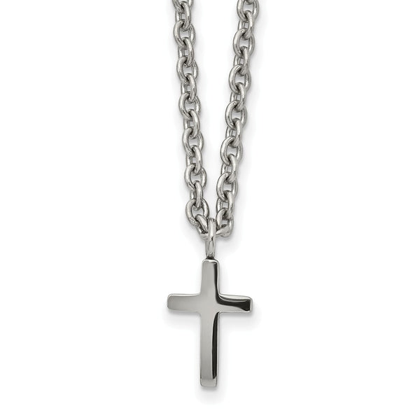 Stainless Steel Polished 11mm Cross 18 inch Necklace