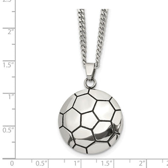 Stainless Steel Antiqued and Polished Soccer Ball 22in Necklace