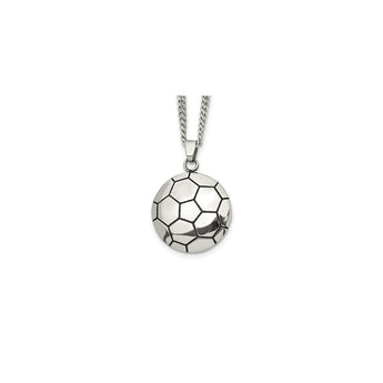 Stainless Steel Antiqued and Polished Soccer Ball 22in Necklace