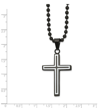 Stainless Steel Polished Black IP-plated w/White Enamel Cross 22in Necklace