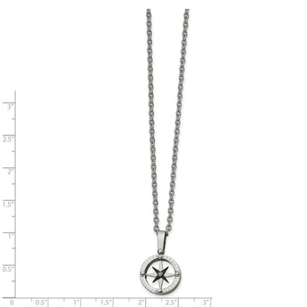 Stainless Steel Polished Black IP-plated Moveable Compass 20in Necklace