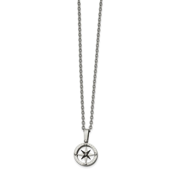 Stainless Steel Polished Black IP-plated Moveable Compass 20in Necklace