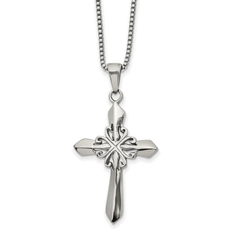 Stainless Steel Polished Cross 18in Necklace