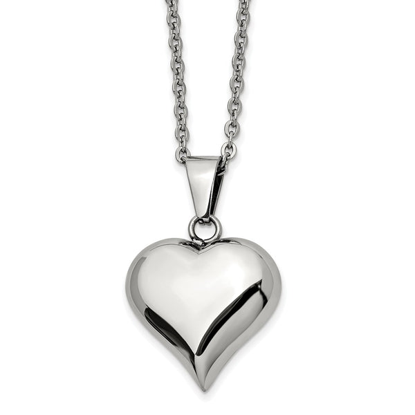 Stainless Steel Polished Puffed Heart 20in Necklace