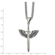 Stainless Steel Antiqued and Polished Sword with Wings 24in Necklace