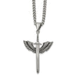 Stainless Steel Antiqued and Polished Sword with Wings 24in Necklace