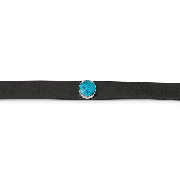 Stainless Steel Polished Leather w/Imit.Turquoise 11.75in w/3in ext. Choker