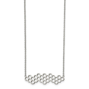 Stainless Steel Polished Honeycomb 17.75in with 1.25in ext. Necklace