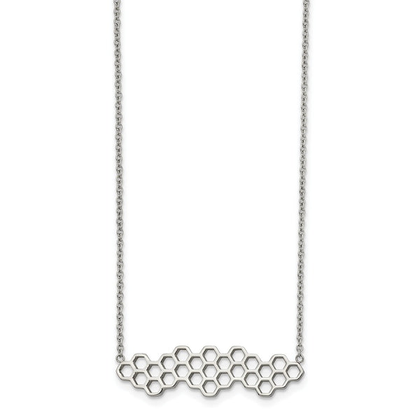 Stainless Steel Polished Honeycomb 17.75in with 1.25in ext. Necklace