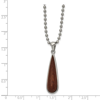 Stainless Steel Polished with Wood Inlay Teardrop Necklace