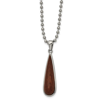 Stainless Steel Polished with Wood Inlay Teardrop Necklace