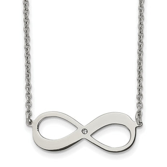 Stainless Steel Polished w/CZ Infinity Symbol w/ 2in ext. Necklace