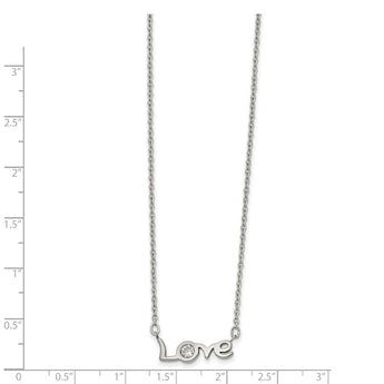 Stainless Steel Polished with CZ LOVE w/1 in ext. 17.5in Necklace