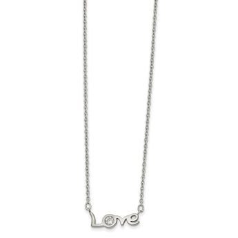 Stainless Steel Polished with CZ LOVE w/1 in ext. 17.5in Necklace