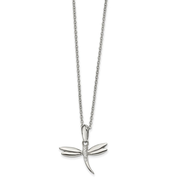 Stainless Steel Enameled w/Preciosa Crystal Dragonfly w/2inch ext Necklace