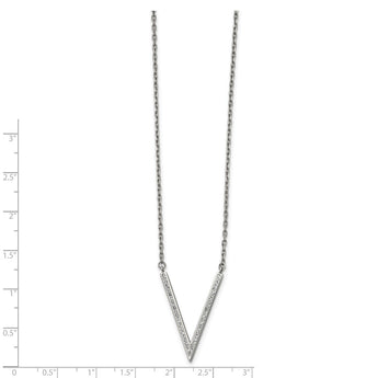 Stainless Steel Polished w/Preciosa Crystal w/1.25in. Ext. V-shape Necklace