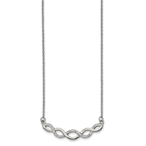 Stainless Steel Polished with Preciosa Crystal 16.5in with 2in ext. Necklac